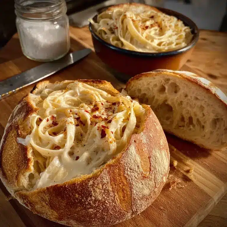 Chicken Alfredo Garlic Bread Bowls Recipe