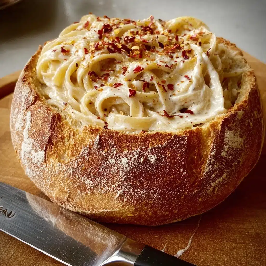 Chicken Alfredo Garlic Bread Bowls Recipe - Recipe Image