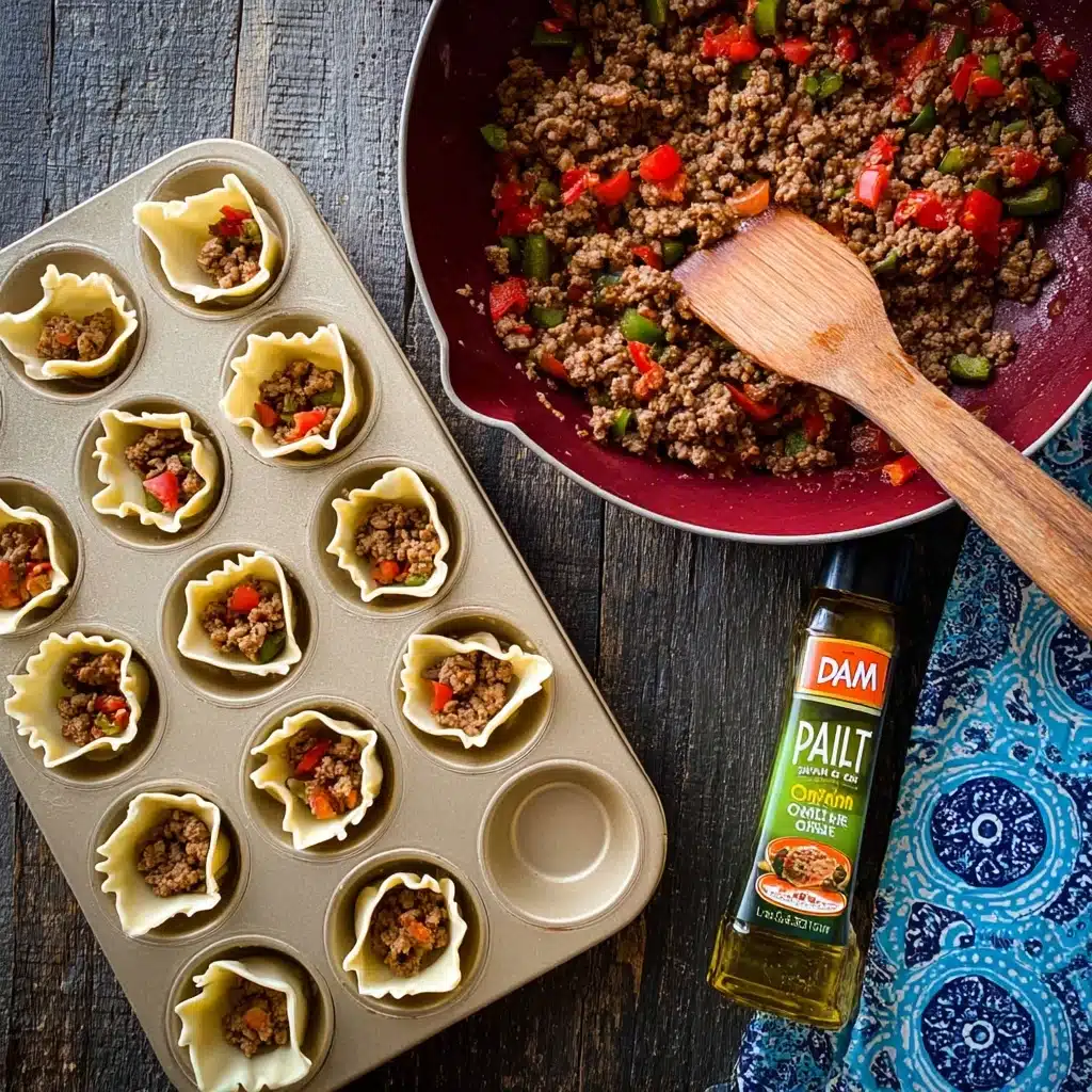 mini taco cupcakes with zesty ground beef and cheese Recipe - Recipe Image