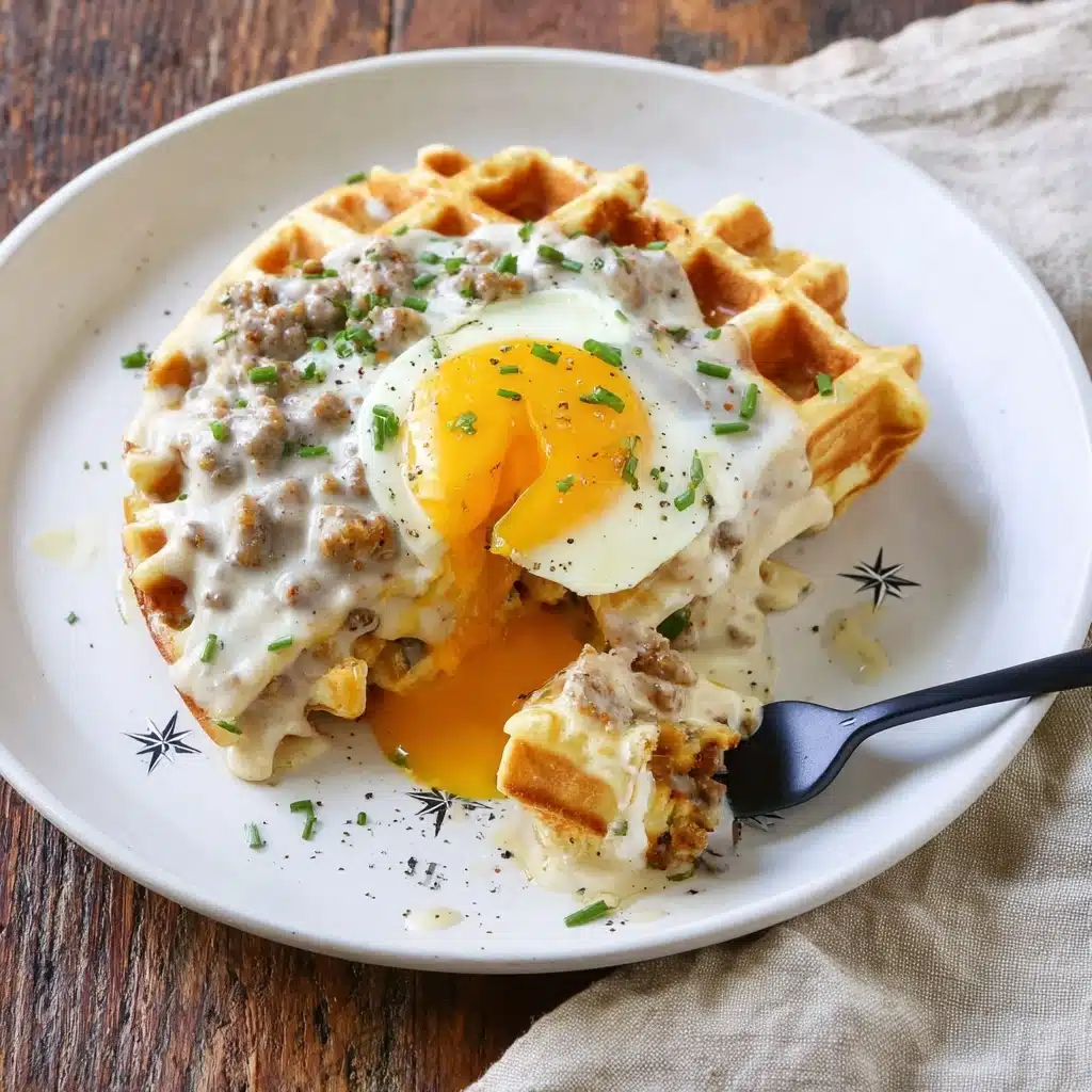 Cheddar Chive Waffles with Sausage Gravy Recipe - Recipe Image