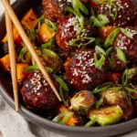 Korean BBQ Meatballs with Roasted Vegetables Recipe