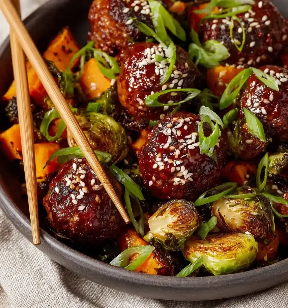 Korean BBQ Meatballs with Roasted Vegetables Recipe