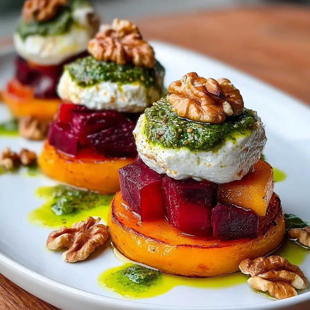 Sweet Potato & Beet Stacks with Pesto, Burrata & Walnuts Recipe - Recipe Image