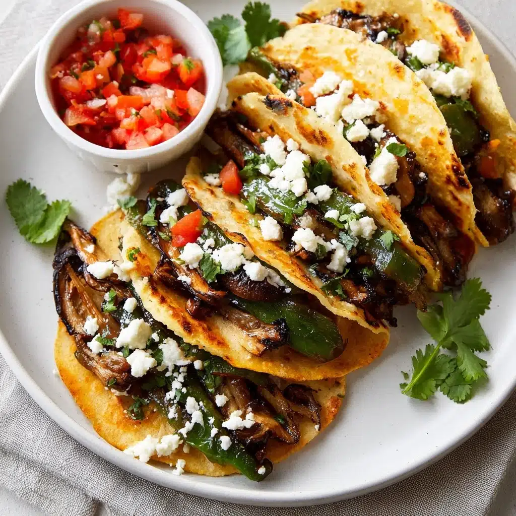 Poblano and Mushroom Tacos with Tomatoes and Goat Cheese Recipe - Recipe Image