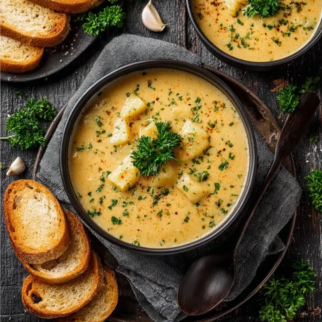 Hearty Cheddar Garlic Herb Potato Soup Recipe - Recipe Image