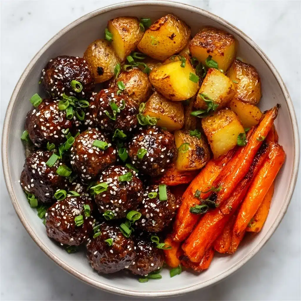 Korean BBQ Meatballs with Roasted Vegetables Recipe - Recipe Image