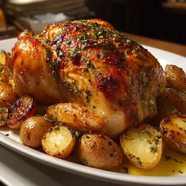 Herb Butter Roast Chicken with Garlic Potatoes Recipe
