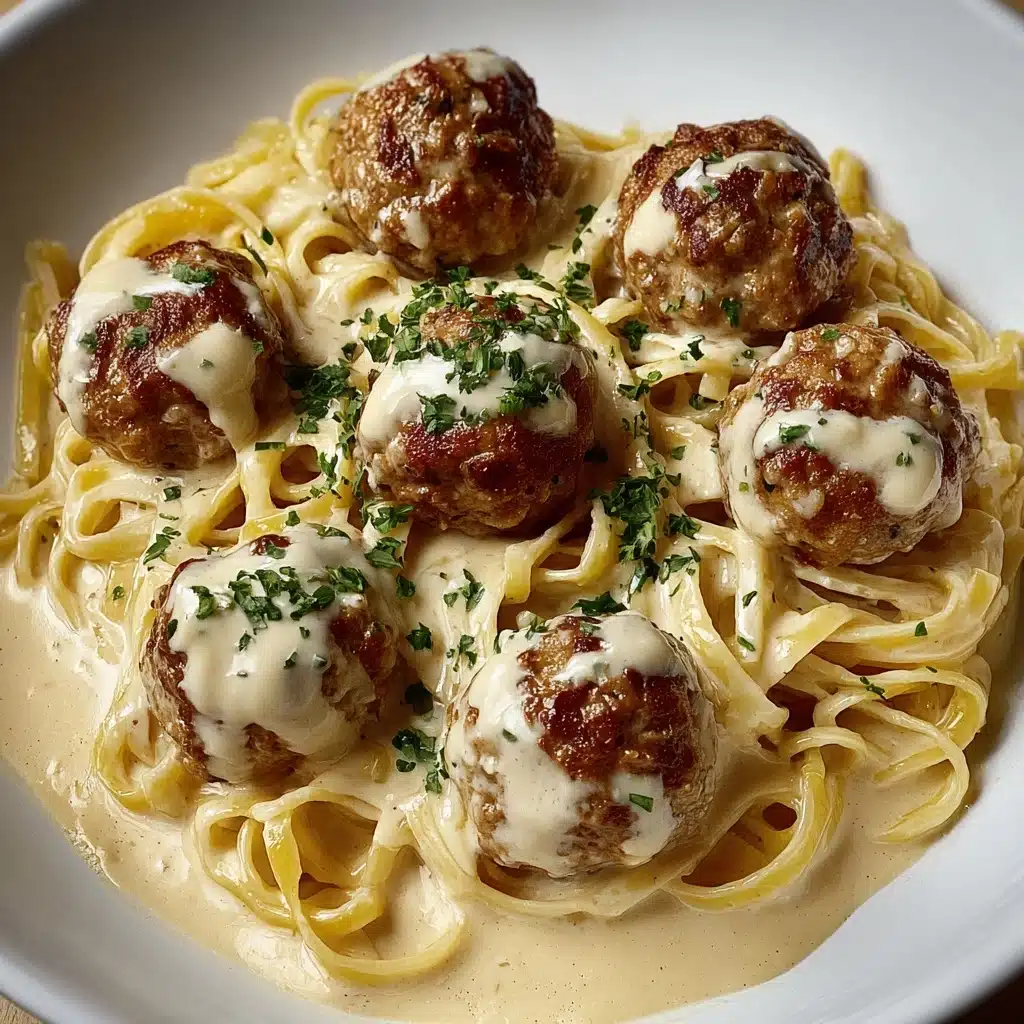 Garlic Butter Meatballs : Creamy Linguine Delight Recipe - Recipe Image