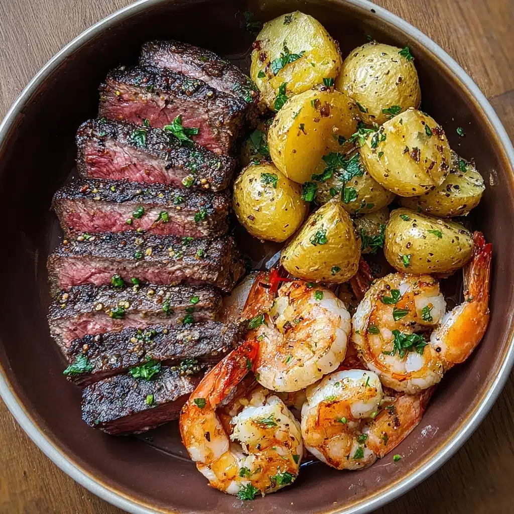 Savor the Sizzle: Indulge in Steak with Shrimp and Garlic Butter Potatoes
 - Recipe Image