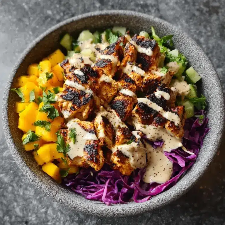 Jerk Chicken & Mango Slaw Bowls with Honey Lime Cream Recipe