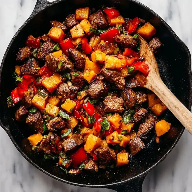 Steak Bites with Sweet Potatoes and Peppers Recipe