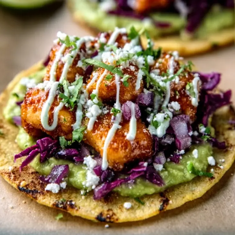 Avocado And Chipotle Shrimp Tostadas With Cilantro Lime Crema