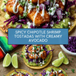 Avocado And Chipotle Shrimp Tostadas With Cilantro Lime Crema