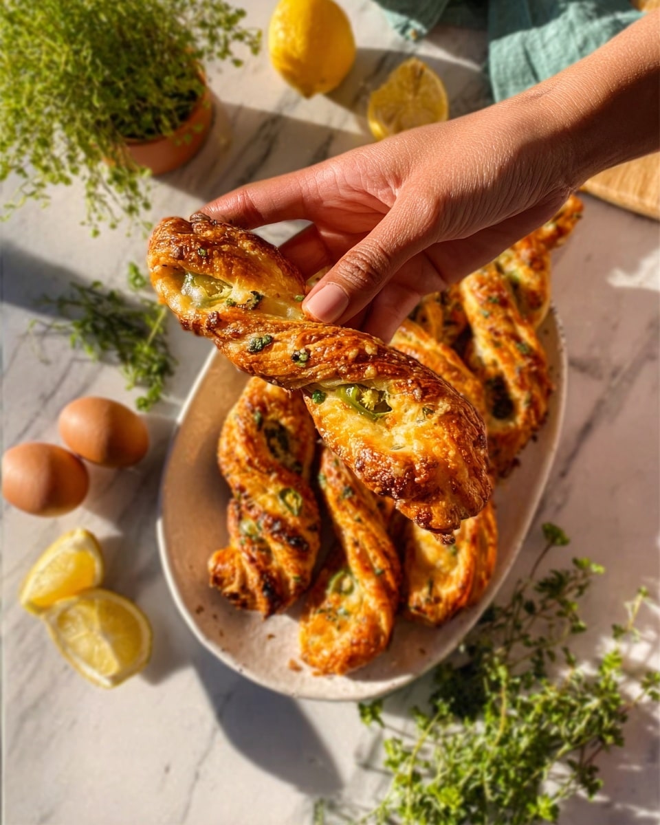 The image shows a close-up of golden, twisted breadsticks with a crispy texture, being dipped into a white creamy sauce in a small white bowl. There is a woman's hand holding one breadstick, partially dipped in the sauce, while more breadsticks are placed inside a clear glass jar and around the bowl. The background is a white marbled texture, with some green herbs and halved lemons adding natural colors to the scene. The overall look is warm and inviting with a focus on the crunchy breadsticks and smooth sauce. photo taken with an iphone --ar 4:5 --v 7
