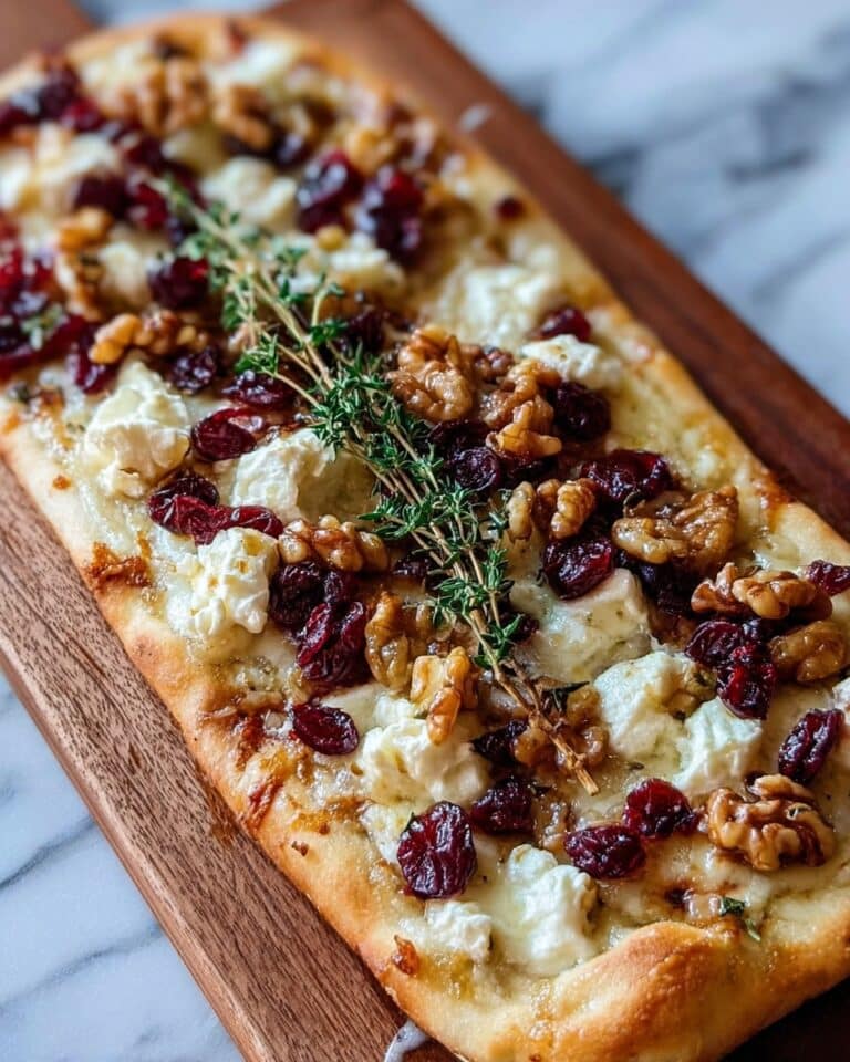 Crispy Flatbread with Brie, Cranberries, Toasted Walnuts, and Hot Honey Drizzle Recipe