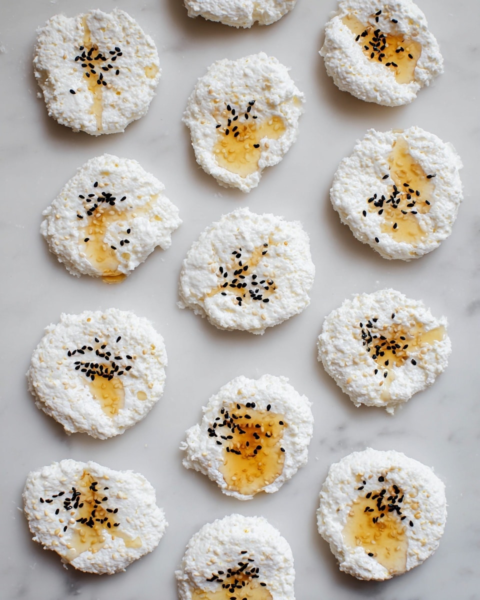 The image shows a wooden bowl lined with white parchment paper filled with round, golden-brown cheese crisps. Each crisp has a lacy and crispy texture with darker, caramelized edges and is sprinkled with coarse black pepper and sea salt crystals, creating a speckled pattern. The crisps are stacked slightly overlapping each other, forming a layered, uneven pile. In the background, there is a black cup with a frothy coffee drink inside, sitting on a white marbled surface. photo taken with an iphone --ar 4:5 --v 7