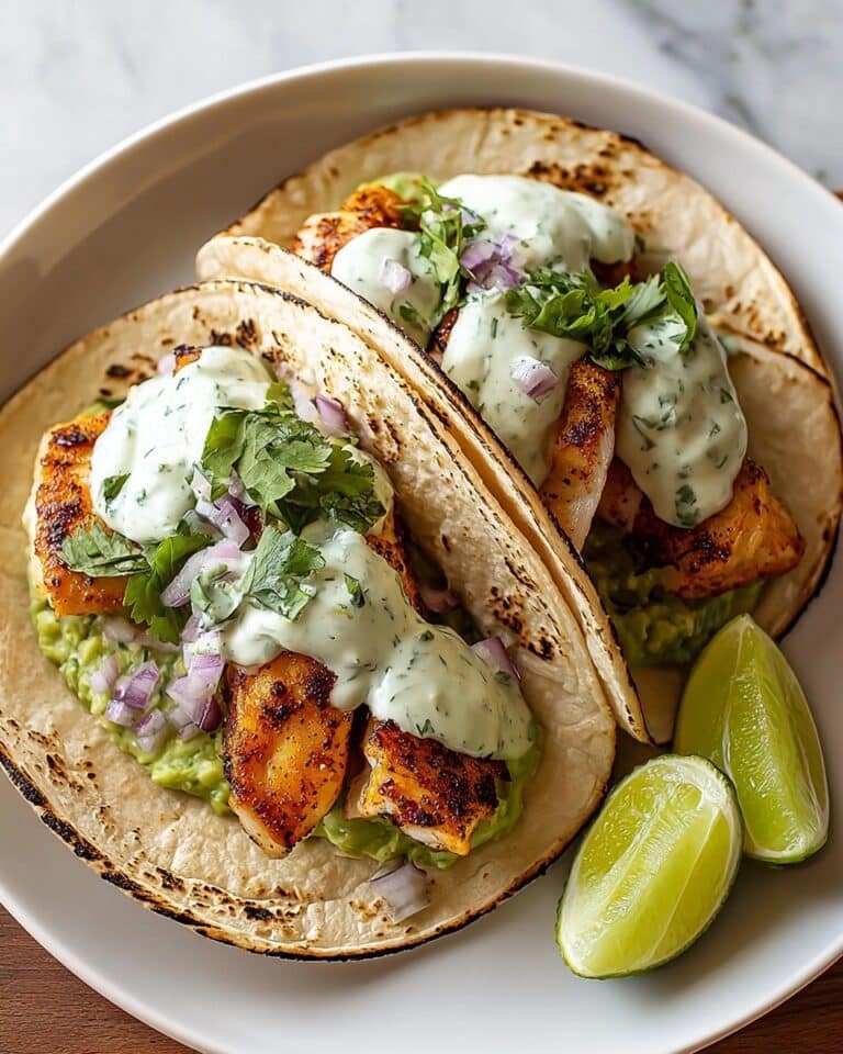 Fish Tacos with Lime Crema and Cabbage Slaw Recipe