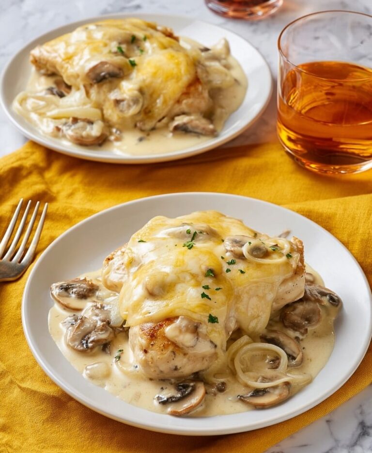 Chicken Gloria with Mushrooms and Muenster Cheese Recipe