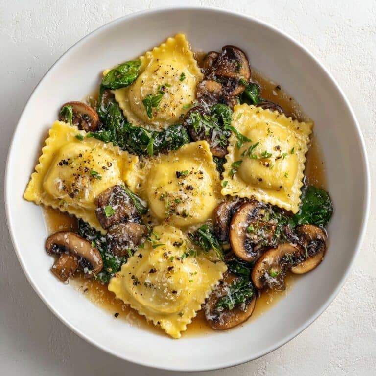 Mushroom Ravioli with Spinach in a Creamy Garlic Sauce Recipe
