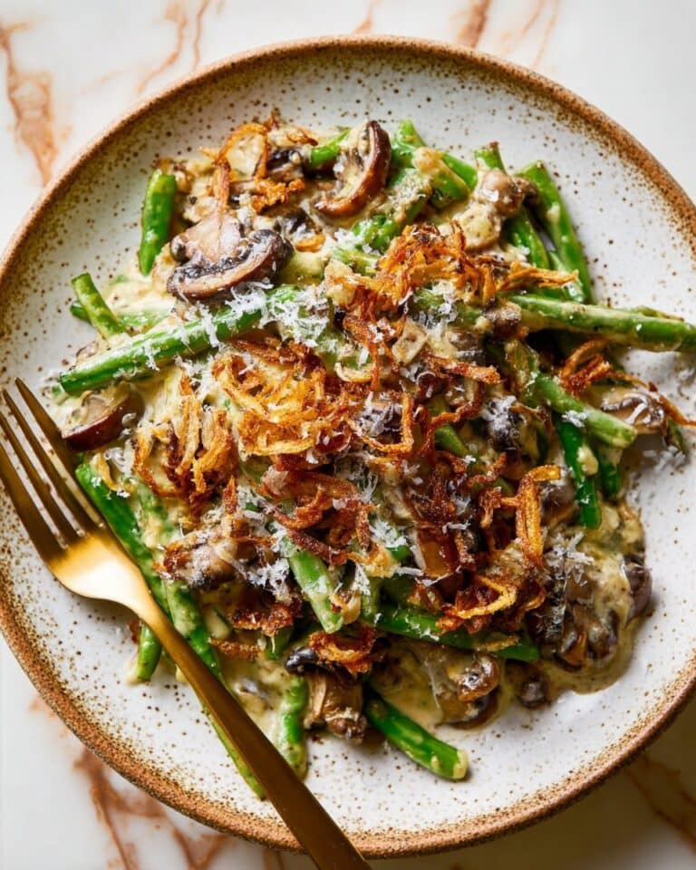 Homemade Green Bean Casserole with Crispy Shallots and Creamy Mushroom Sauce Recipe