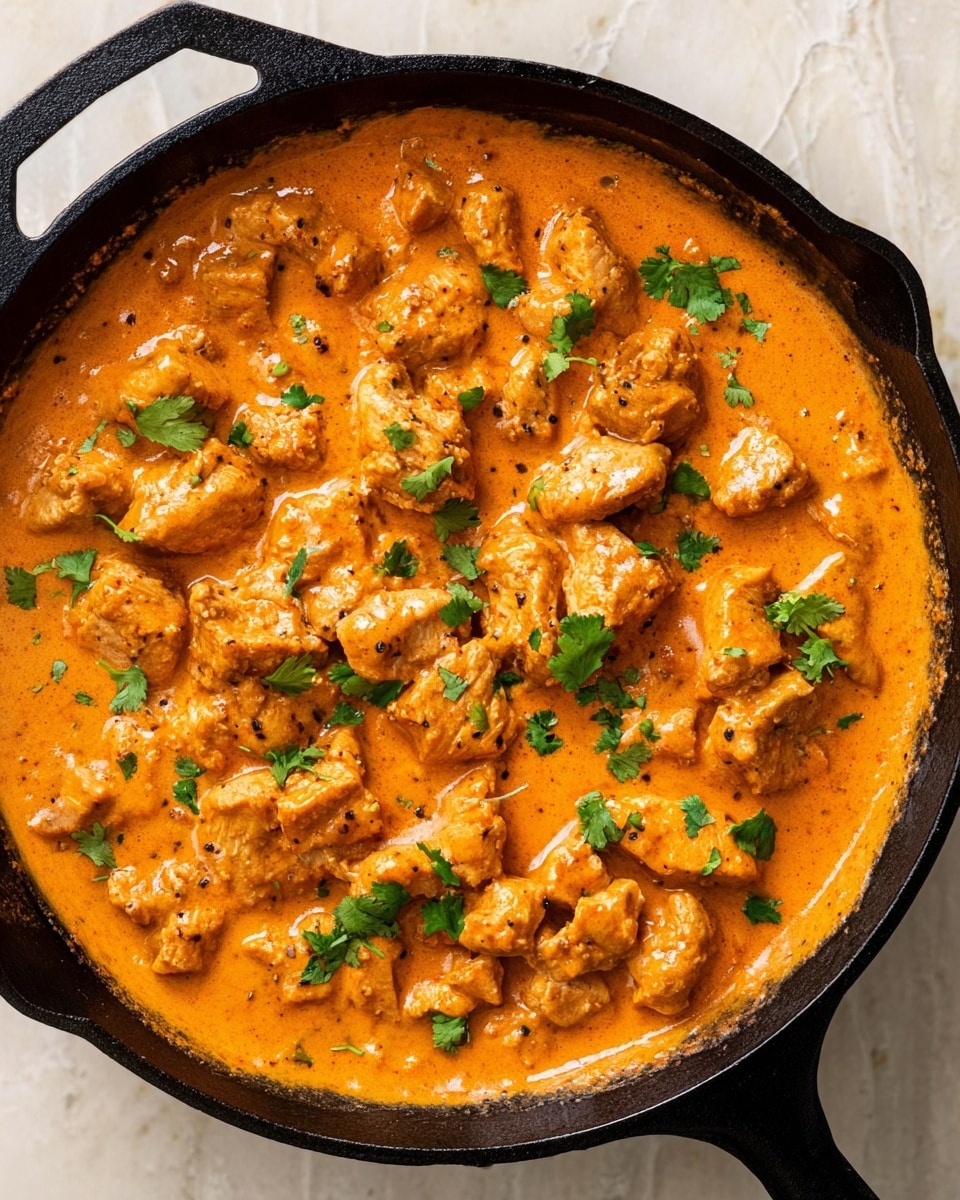 A white bowl sits on a blue and white patterned cloth over a white marbled surface, filled halfway with white fluffy rice on one side and a creamy orange chicken curry with red bell pepper slices and small green herb bits on the other side; nearby is another white bowl filled with plain white rice, two lime wedges placed on the marbled surface in front, and a large white pot containing more of the same orange chicken curry with visible red peppers. photo taken with an iphone --ar 4:5 --v 7