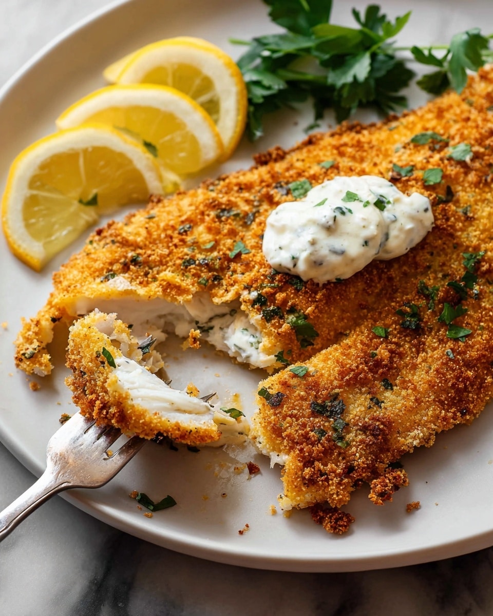 The image shows a white scalloped-edge plate lined with white paper, layered with five pieces of golden-brown fried fish, each piece crispy and textured with a crunchy coating. Lemon wedges are placed evenly on top and around the fish, adding bright yellow color. Fresh green parsley sprigs are scattered on the plate and nearby for decoration. To the upper left, there is a white flower-shaped bowl filled with coleslaw showing shredded white cabbage, orange carrot bits, and small green pieces, all mixed together. A small white bowl filled with pinkish dipping sauce topped with chopped green herbs is in the lower right corner. The whole setup rests on a white marbled surface with a folded white cloth behind it and a spatula with a wooden handle laying nearby. photo taken with an iphone --ar 4:5 --v 7