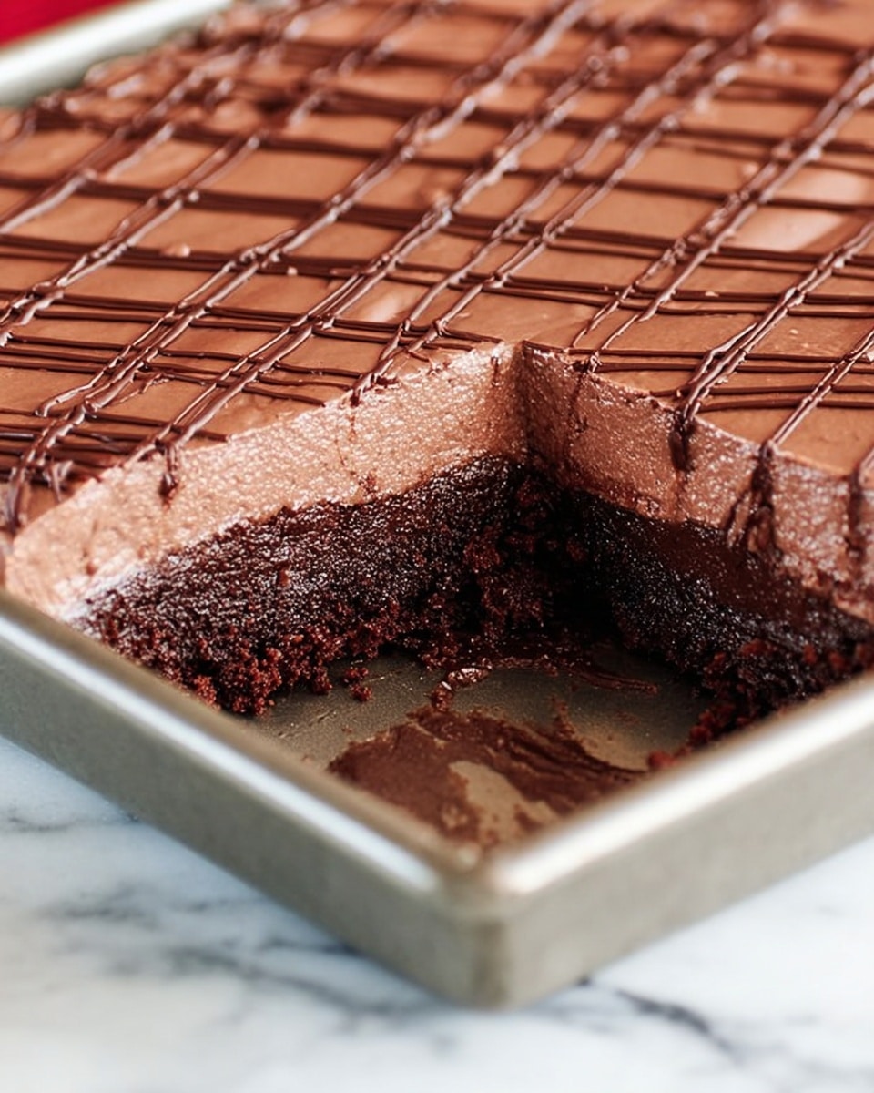 The image shows three square chocolate brownies on a white marbled surface, each with two layers: a darker, moist-looking bottom layer rich in fudgy texture, and a lighter, creamy chocolate frosting layer on top which has a smooth, slightly fluffy appearance with drizzled darker chocolate lines crossing over it. Around the brownies, there are fresh bright red raspberries adding a pop of color and contrast. The overall setting includes a wooden tray and a textured fabric beneath it, but the focus is on the brownies with their rich chocolate tones and soft frosting. photo taken with an iphone --ar 4:5 --v 7