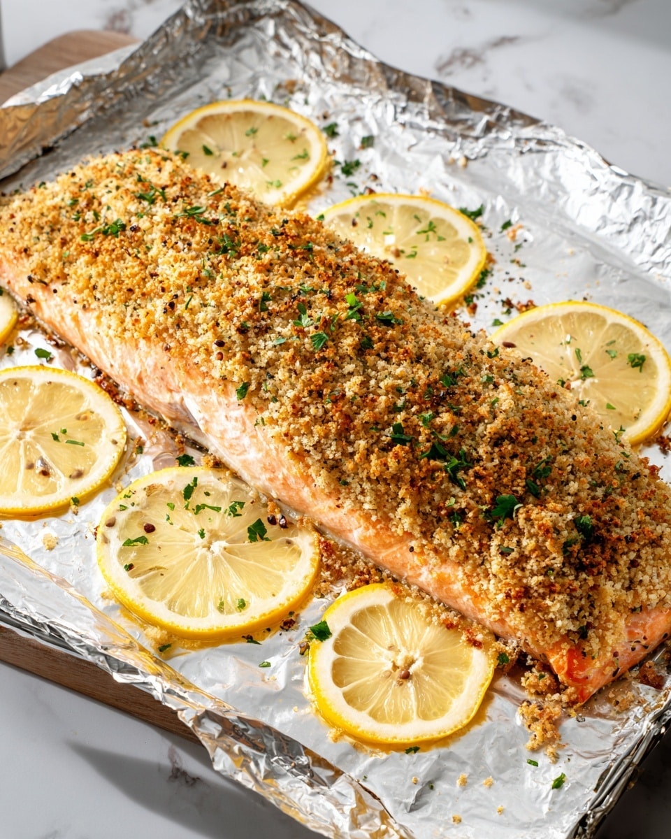 A white plate holds a piece of salmon topped with a thick, golden-brown breadcrumb crust that looks crispy with hints of green herbs. The inside of the salmon is light pink and flaky, showing delicate layers. Next to the salmon are bright green beans with a smooth texture and slight shine. A gold fork is placed on the plate, with woman’s hand holding it and breaking off a piece of salmon. The plate rests on a gray and white checkered cloth over a white marbled surface. Photo taken with an iphone --ar 4:5 --v 7