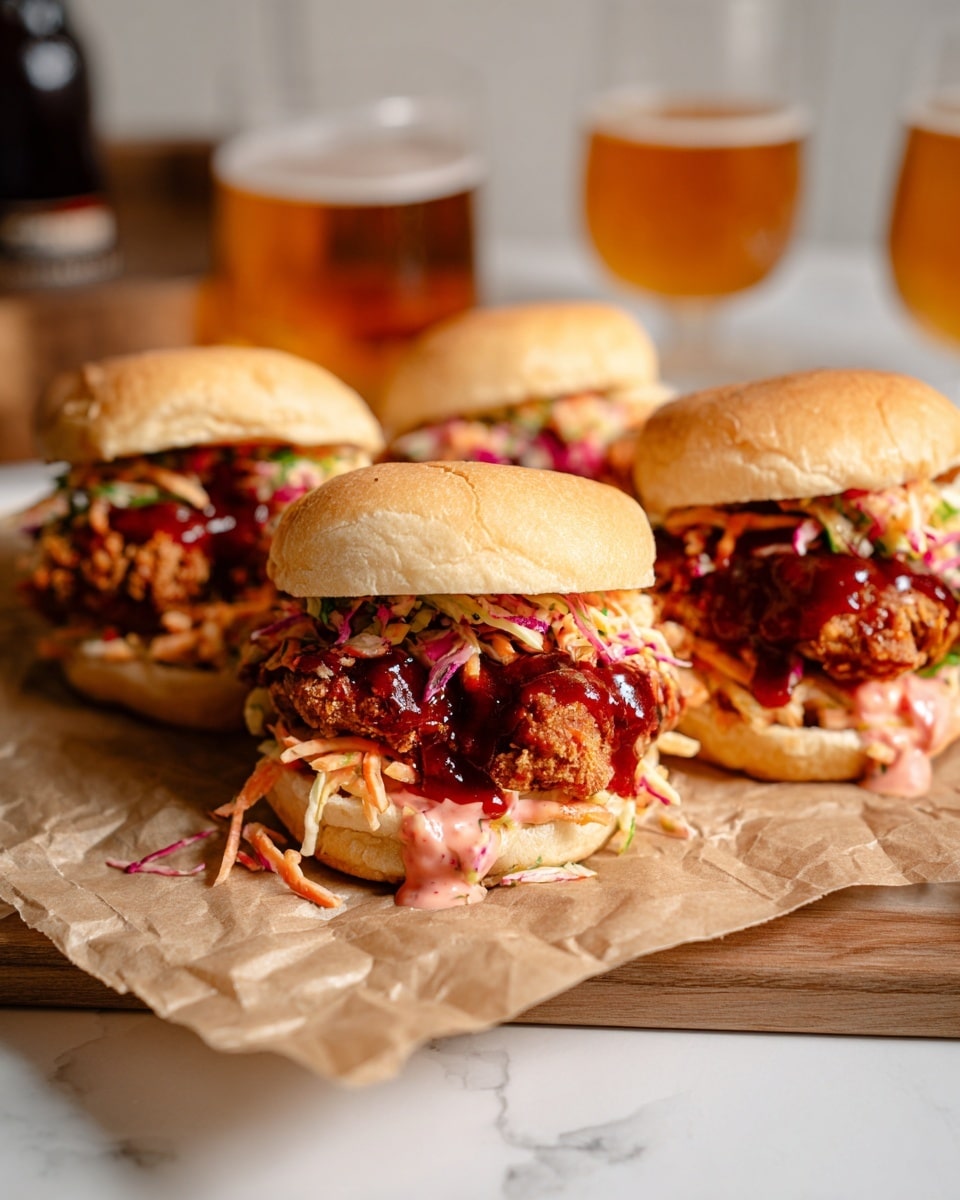 A close-up image of a sandwich with four visible layers, placed on a white wooden plate sitting on a white marbled texture. The bottom layer is a soft, golden bun with a shiny surface, topped with a thick, charred dark brown glazed grilled chicken. Above the chicken, there is a fresh, colorful coleslaw made of shredded white cabbage, orange carrots, and small purple cabbage pieces with sliced green chili rings scattered on top. The sandwich is finished with a shiny, toasted sesame seed-covered top bun that looks soft and golden brown. Photo taken with an iphone --ar 4:5 --v 7