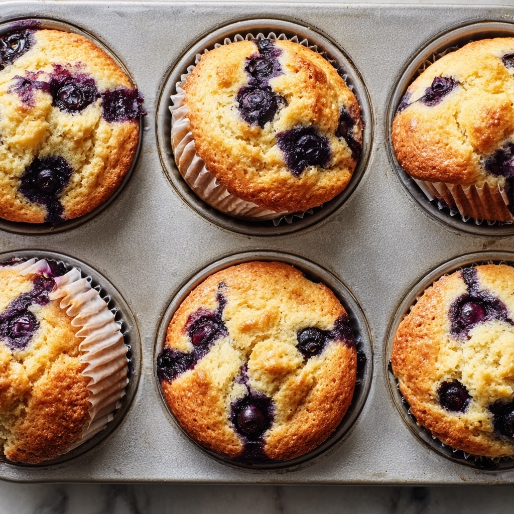 A wire cooling rack filled with about twenty small blueberry muffins arranged tightly in rows. Each muffin has a light golden top dotted with dark purple blueberries and small bits of bright yellow lemon zest scattered on the surface. The muffins sit in paper liners with a black and white pattern. In the blurred background, two whole yellow lemons and a blue cloth add soft color contrast on a wooden table. The overall scene is warm and inviting with soft natural light. photo taken with an iphone --ar 4:5 --v 7