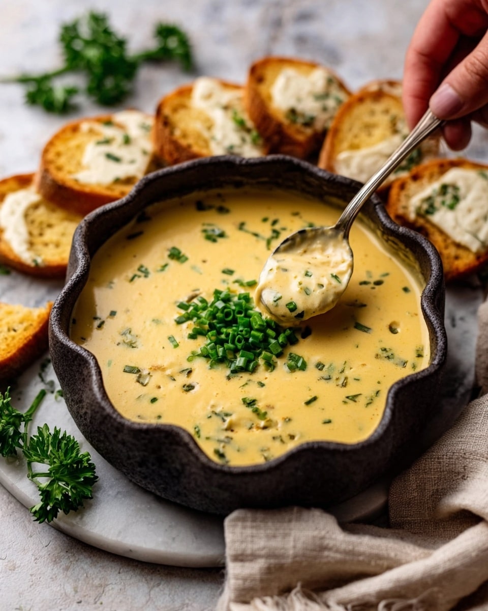 The image shows a black bowl filled with thick, creamy yellow soup that has small specks of herbs. On top of the soup, there are a few fresh green herb leaves placed in the center. A gold spoon is dipped into the soup, held by a woman's hand. Around the bowl, on a white marbled surface, there are some slices of whole grain bread on a white plate, a small wooden bowl with chopped green herbs, and a golden spoon resting on a soft yellow cloth. Some loose herbs are scattered around the scene, adding a fresh touch. photo taken with an iphone --ar 4:5 --v 7