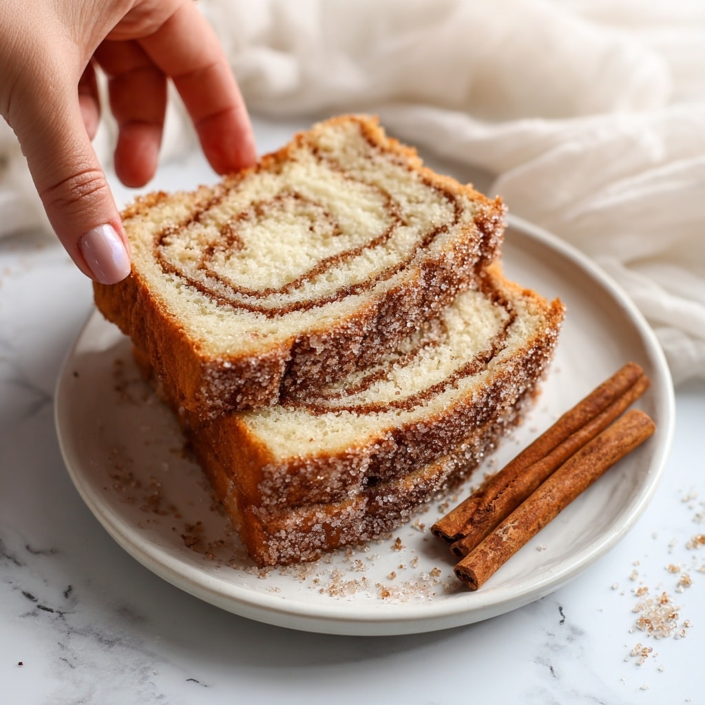 A sliced loaf of cinnamon swirl bread sits on a wooden board, showing one cut end with a light golden-brown crust dusted with powdered sugar. Inside, the soft, fluffy bread is pale yellow with a dark brown cinnamon swirl running through two visible layers, forming a spiral pattern. The top has textured ridges from the baking process, also dusted with powdered sugar. Around the board, there are whole cinnamon sticks and star anise spices, with a white bowl holding more cinnamon sticks blurred in the background on a white marbled surface. photo taken with an iphone --ar 4:5 --v 7