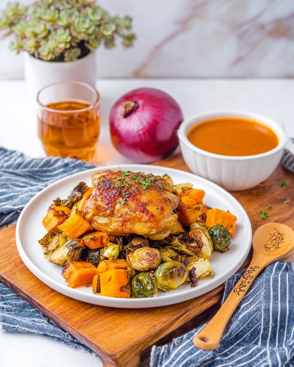 A black oval slow cooker filled with a cooked dish showing one large piece of white meat in the center, topped with dark brown seasoning and some herbs. Surrounding the meat are many chunky cubes of bright orange cooked squash, some with light brown grill marks and specks of seasoning. The dish sits on a white marbled surface, and the overall appearance is warm and hearty. photo taken with an iphone --ar 4:5 --v 7