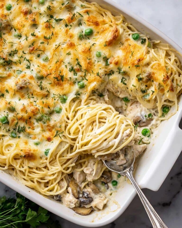 Creamy Chicken Tetrazzini with Mushrooms and Peas Recipe