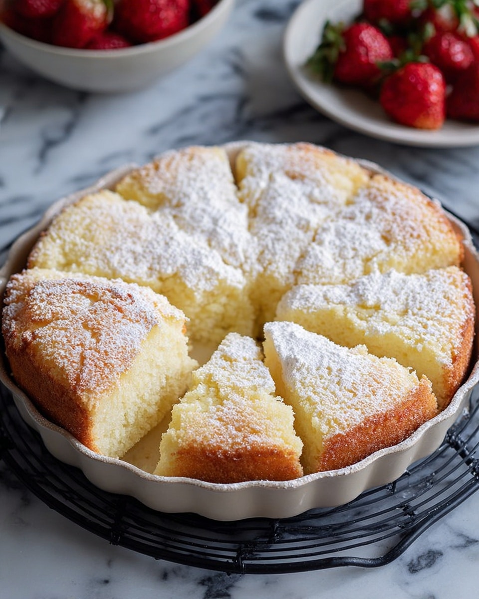 The image shows two square pieces of yellow cake with a soft and moist texture, placed side by side on a white plate. Each piece has a light crumb with small holes and a thin, slightly golden crust on top. Behind the plate, a black baking pan filled with more of the same cake is partially visible, showing the same crumbly texture. The setting is on a white marbled surface with a dark blurred background. photo taken with an iphone --ar 4:5 --v 7