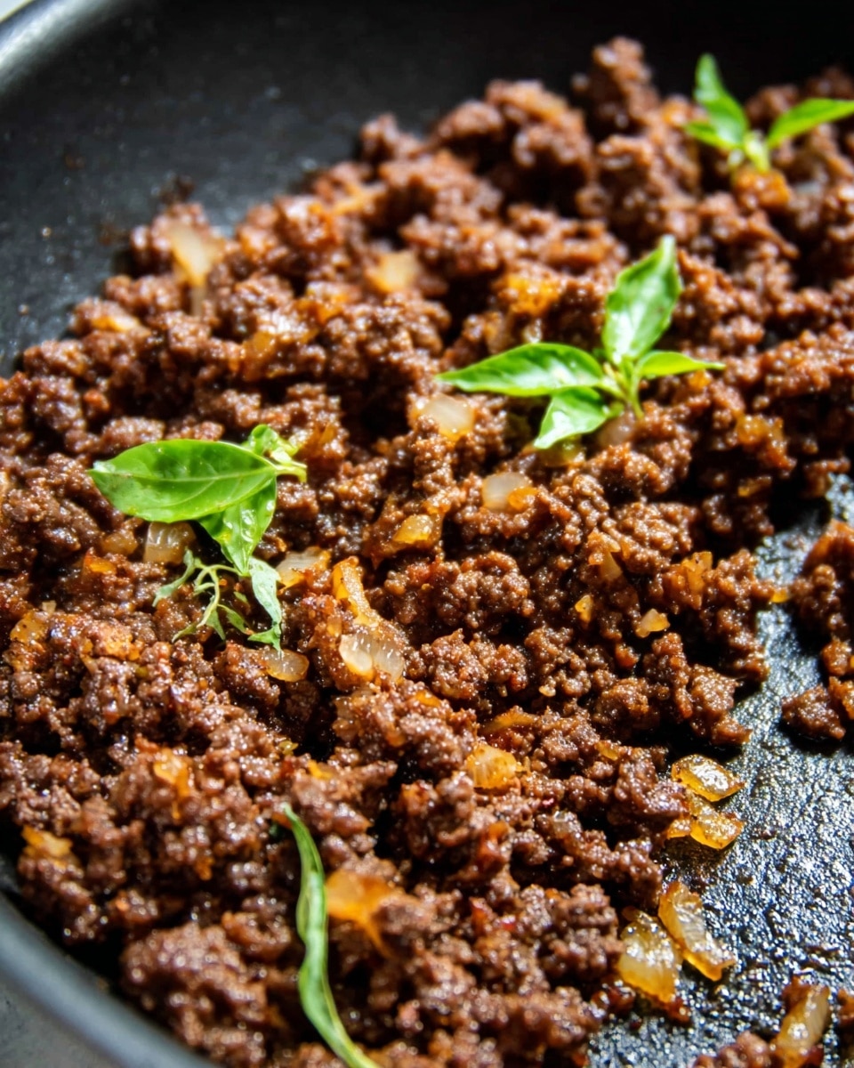 A wooden tray holds a white plate filled with six golden brown fried spring rolls stacked in two uneven rows. One spring roll is cut in half revealing a dark meat and fresh green onion filling inside. Bright green fresh basil leaves and lettuce surround the rolls, with three lime wedges near the bottom right of the plate and slices of red chili peppers on the left side. Two small white bowls sit in the top left corner, each filled with dark spicy dipping sauces speckled with red chili flakes and chopped herbs. The entire scene rests on a white marbled surface. Photo taken with an iphone --ar 4:5 --v 7