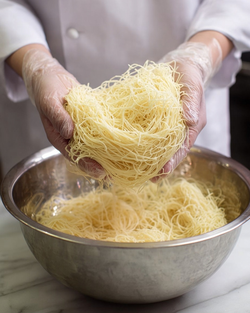 The image shows a single slice of a layered dessert on a white plate, with the rest of the dessert on a dark tray in the background. The slice has a bottom layer of light tan shredded texture, topped by a thick white creamy layer. Above this is another thin layer of bright orange shredded topping, followed by a sprinkling of crushed light green nuts on top. The white creamy layer looks smooth and soft, while the orange layer adds a vibrant color contrast. The scene is set on a white marbled surface. Photo taken with an iphone --ar 4:5 --v 7
