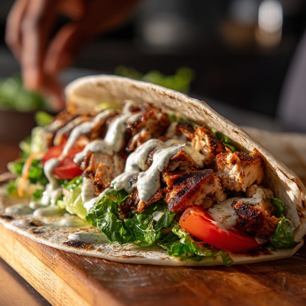 The image shows a black bowl filled with grilled chicken pieces that are golden brown with some charred edges, stacked in layers. The top layer of chicken is drizzled with a creamy white sauce, scattered with chopped fresh green herbs. The chicken looks juicy and well-cooked with grill marks visible. The bowl sits on a white marbled surface. photo taken with an iphone --ar 4:5 --v 7