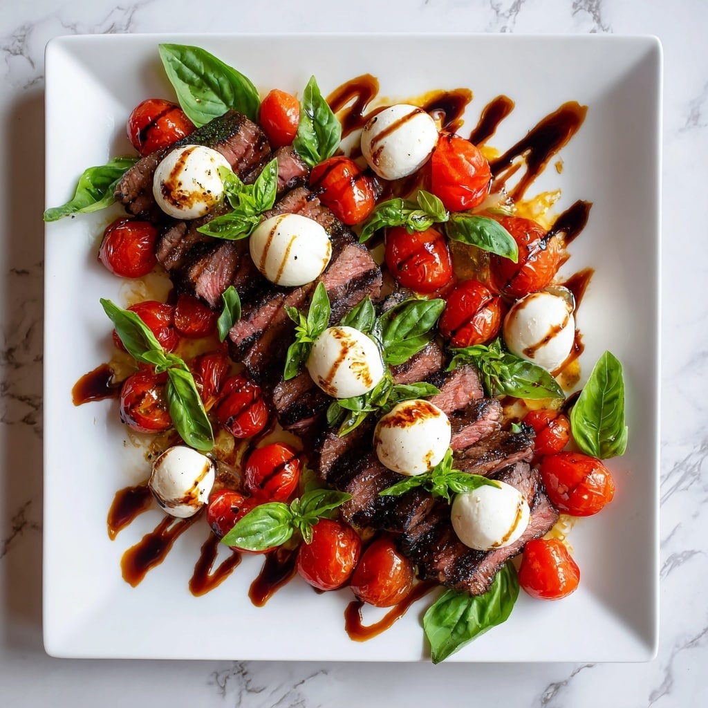 The image shows a wooden cutting board on a white marbled surface, topped with several slices of medium-rare steak with a dark brown, slightly charred crust and pink centers. The steak pieces are cut into thick strips, layered loosely across the board, and sprinkled with coarse salt and small green herbs. On the left side of the board, a metal fork with a wooden handle lies partially under the steak slices. Fresh green cilantro leaves decorate the edges, adding bright contrast. photo taken with an iphone --ar 4:5 --v 7