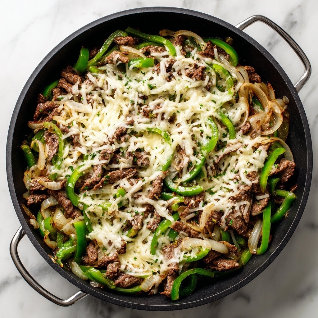 Four rolled tortillas are stacked on a round white plate with a slightly textured surface. Each tortilla is golden brown and crispy on the outside, with melted white cheese oozing from the edges. Inside, there are visible layers of thinly sliced cooked beef, sautéed green and yellow bell pepper strips, and caramelized onions. The colors range from the warm brown of the meat and tortillas to the vibrant green and yellow of the peppers, and the translucent light brown of the onions. The close-up view focuses on the texture of the crispy tortilla and the gooey cheese, with a white marbled surface underneath the plate. Photo taken with an iphone --ar 4:5 --v 7