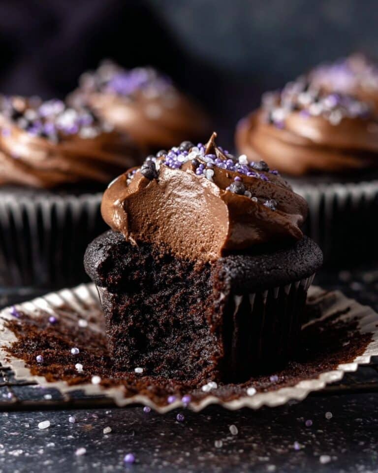 Black Velvet Cupcakes with Spooky Black Cocoa Frosting and Edible Eyeballs Recipe