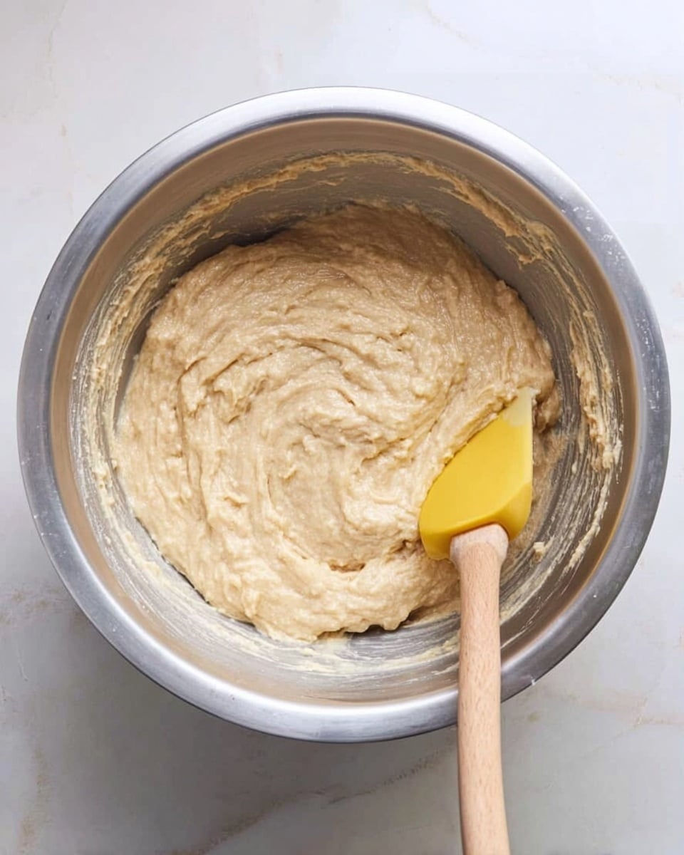 Eleven small, round muffins with a cracked top and light brown color are spread out on a white marbled surface. Two whole yellow bananas with brown spots are placed diagonally on opposite edges of the image. There are sprinkles of light brown cinnamon powder scattered around the muffins on the surface. A white spoon holding a small amount of mashed banana is near the center, and a white bowl filled with mashed banana sits near the top right with a beige cloth next to it. The overall look is simple and fresh. photo taken with an iphone --ar 4:5 --v 7