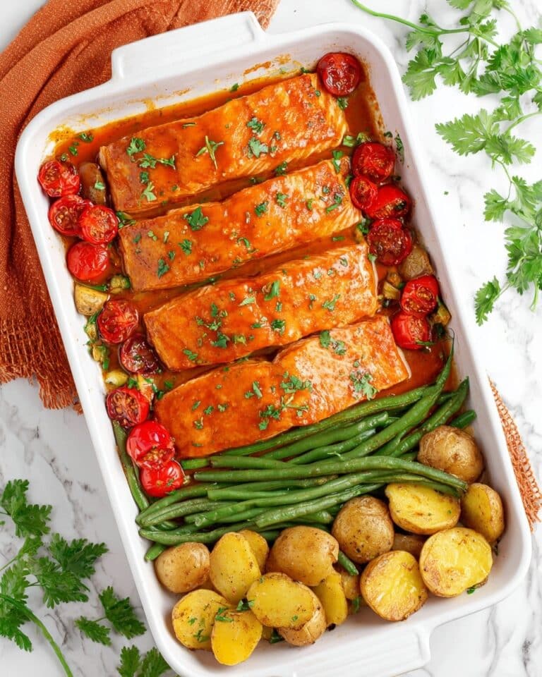 Maple Glazed Sheet Pan Salmon with Roasted Potatoes and Vegetables Recipe