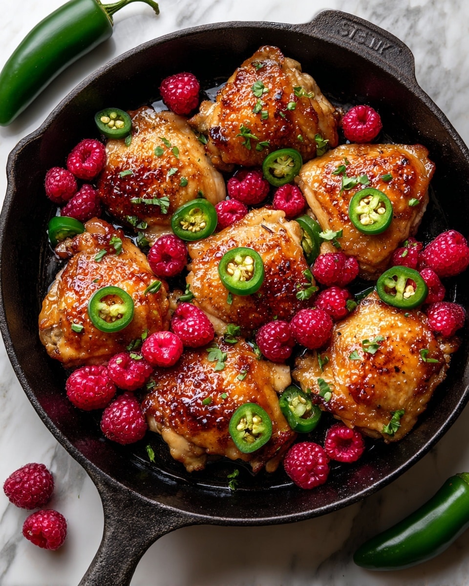 The close-up image shows a glossy, golden-brown cooked chicken piece held by a silver spoon. The chicken has visible layers of crispy skin with a juicy inside, topped with thin slices of bright green jalapeño and sprinkled finely chopped herbs and red bits, which look like seasoning or sauce droplets. Surrounding the chicken, the background is filled with more pieces of the same dish, showing a mix of deep golden brown, red, and green colors, all resting on a white marbled surface. The focus is sharp on the chicken slice making it look rich and tasty, with a blurred background enhancing depth. photo taken with an iphone --ar 4:5 --v 7