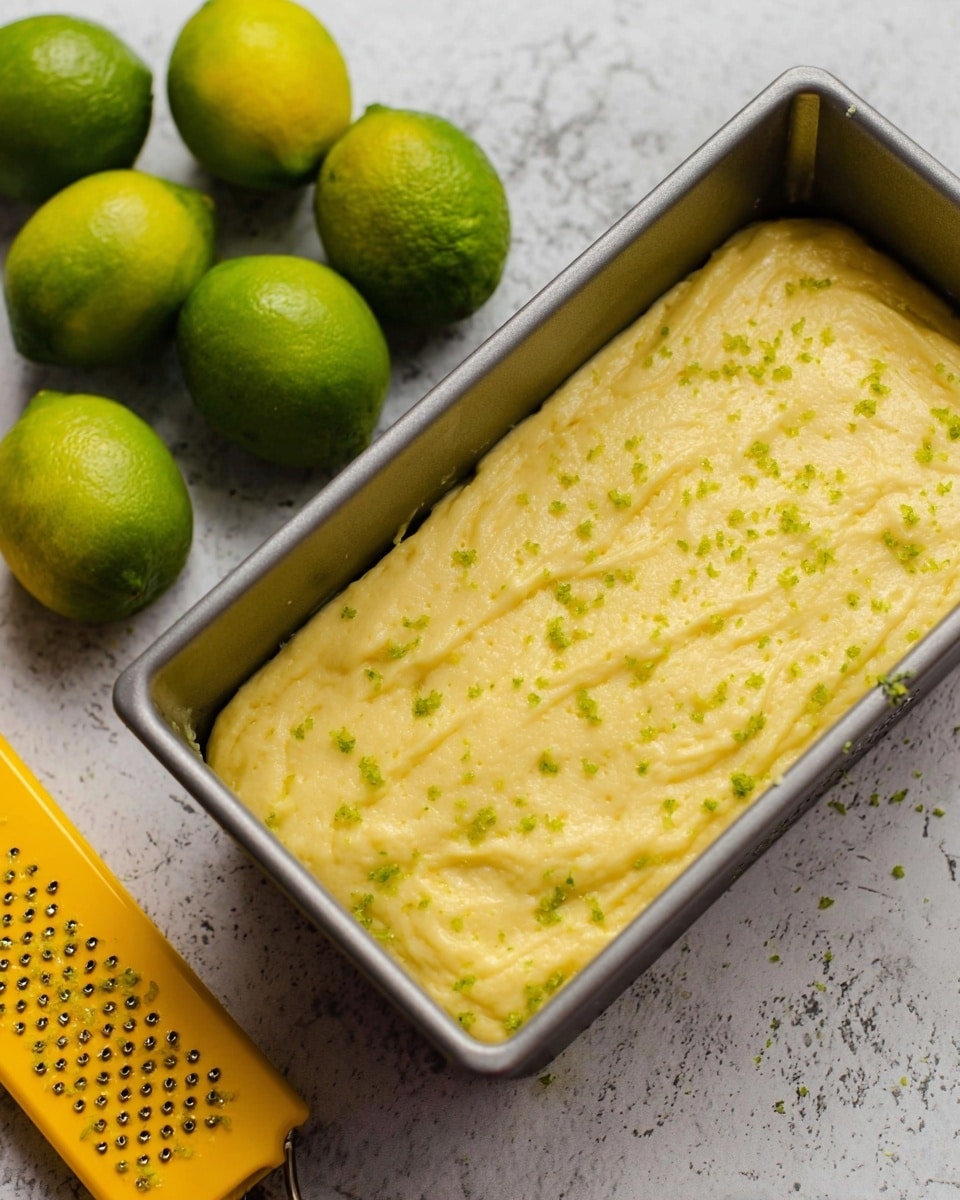 A loaf of yellow cake with a moist texture sits on a wooden board with three slices cut and laid flat; the top has a shiny glaze that looks slightly sticky, and the sides are light golden-brown. Next to the cake, there are two lime halves showing pale green juicy flesh and one whole lime with a bright green rind. The setting is on a white marbled surface. Photo taken with an iphone --ar 4:5 --v 7