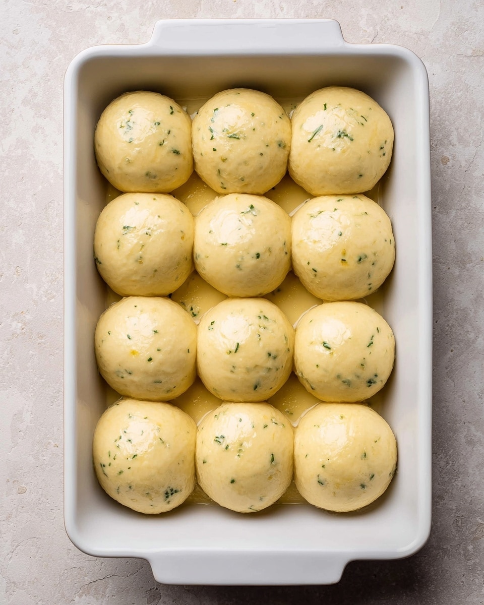 A close-up view of nine golden-brown garlic rolls closely packed in a white dish on a white marbled surface, with the top layer showing a shiny, buttery crust sprinkled with finely chopped fresh green parsley and small bits of minced garlic, one roll pulled slightly out revealing a soft, fluffy white interior with a light texture, all arranged in three rows of three, highlighting the warm and inviting look of the baked bread. photo taken with an iphone --ar 4:5 --v 7