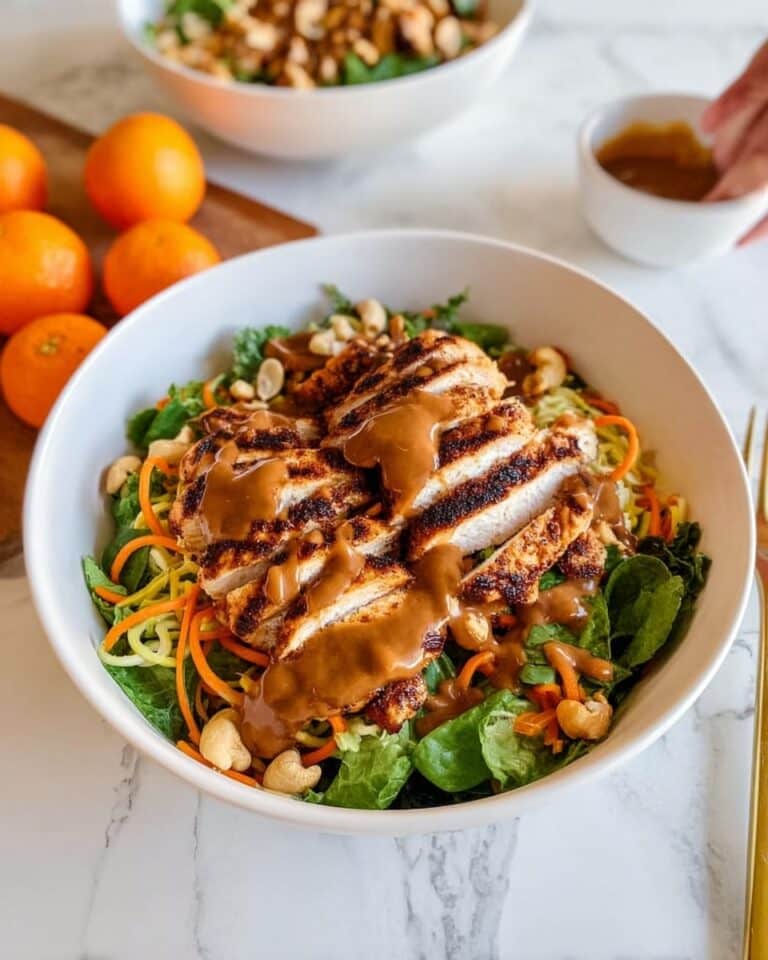 Cold Asian Chicken Salad with Noodles and Spicy Peanut Dressing Recipe