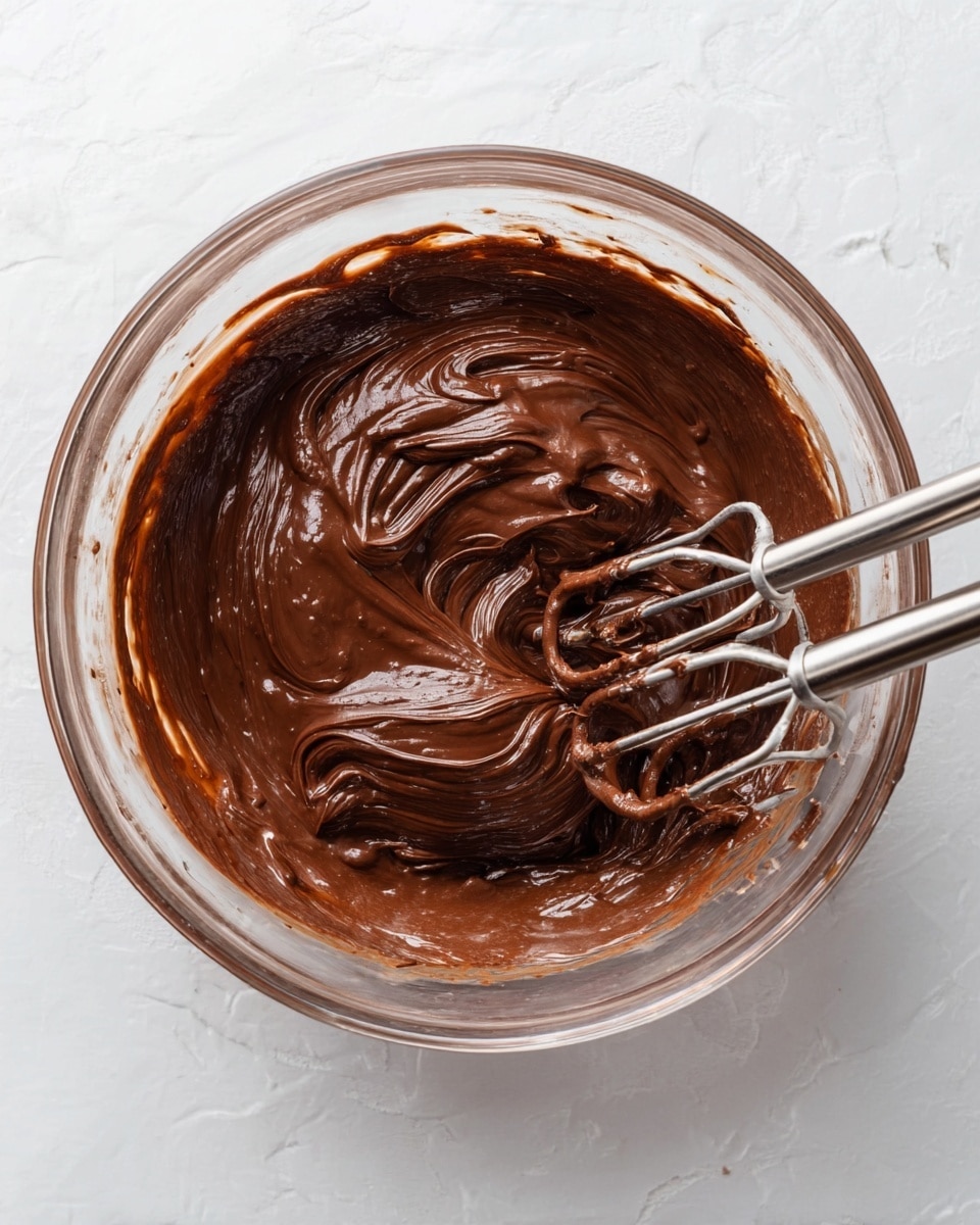 A square tray of twelve chocolate cake pieces is shown on a white marbled surface, with each piece topped with a smooth, thick layer of dark chocolate frosting sprinkled with small flakes of sea salt. One piece is slightly lifted to reveal a moist, dark chocolate cake layer beneath the frosting. To the right side lies a silver knife with chocolate frosting residue on the blade, and a white dish with coarse sea salt is partially visible above the knife. Photo taken with an iphone --ar 4:5 --v 7