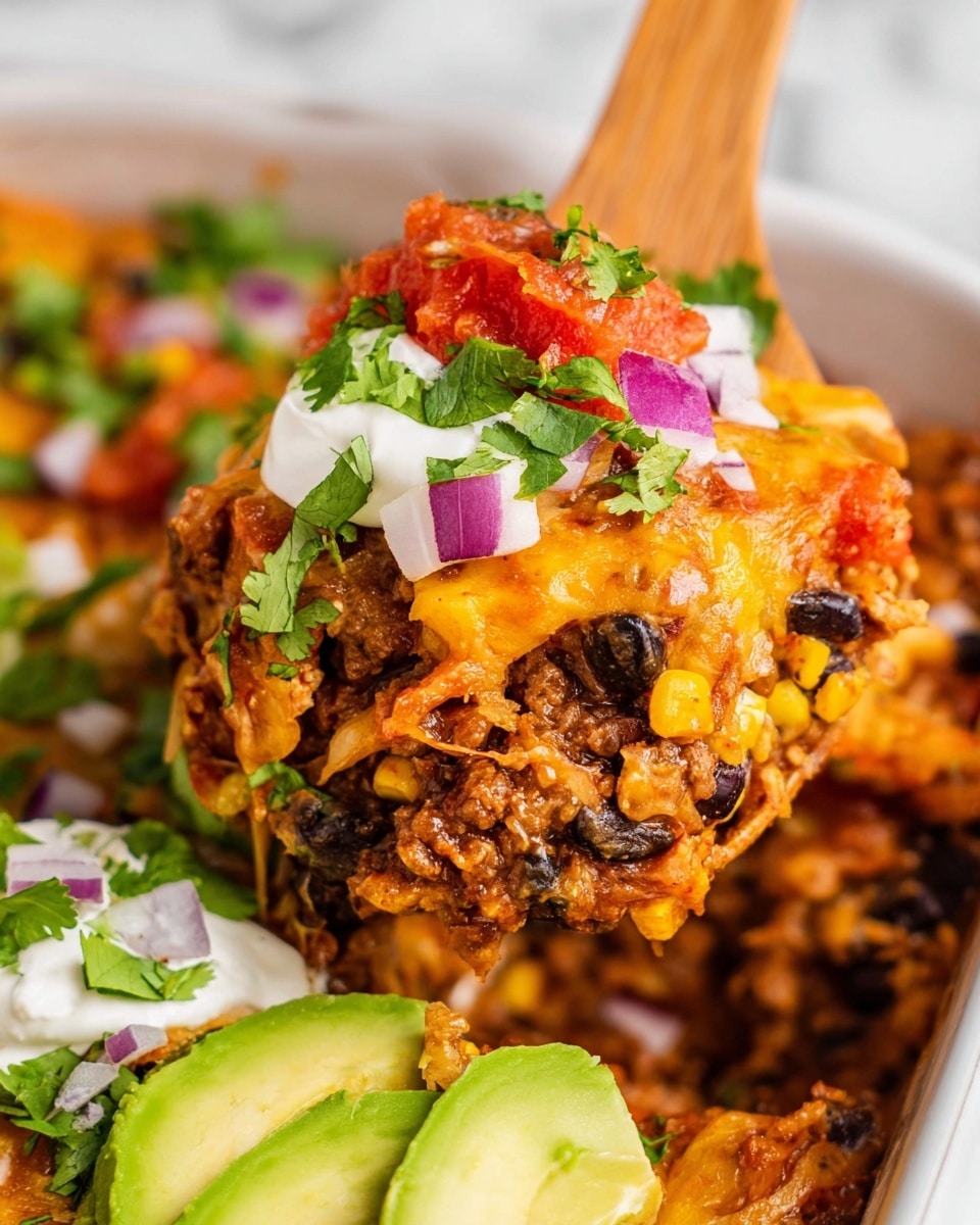 A white plate with a blue rim holds a colorful pile of nachos layered with crispy yellow tortilla chips at the base, topped with browned ground meat mixed with yellow corn and black beans, melted orange cheese, diced red tomatoes, and chopped purple onions. On top, there is a dollop of white sour cream garnished with fresh green cilantro, a wedge of bright green lime, and thin slices of light green avocado arranged on the side. The plate rests on a white marbled surface with fresh tomatoes, a halved red onion, lime halves, and scattered tortilla chips around it. A metal fork is placed on the edge of the plate. photo taken with an iphone --ar 4:5 --v 7